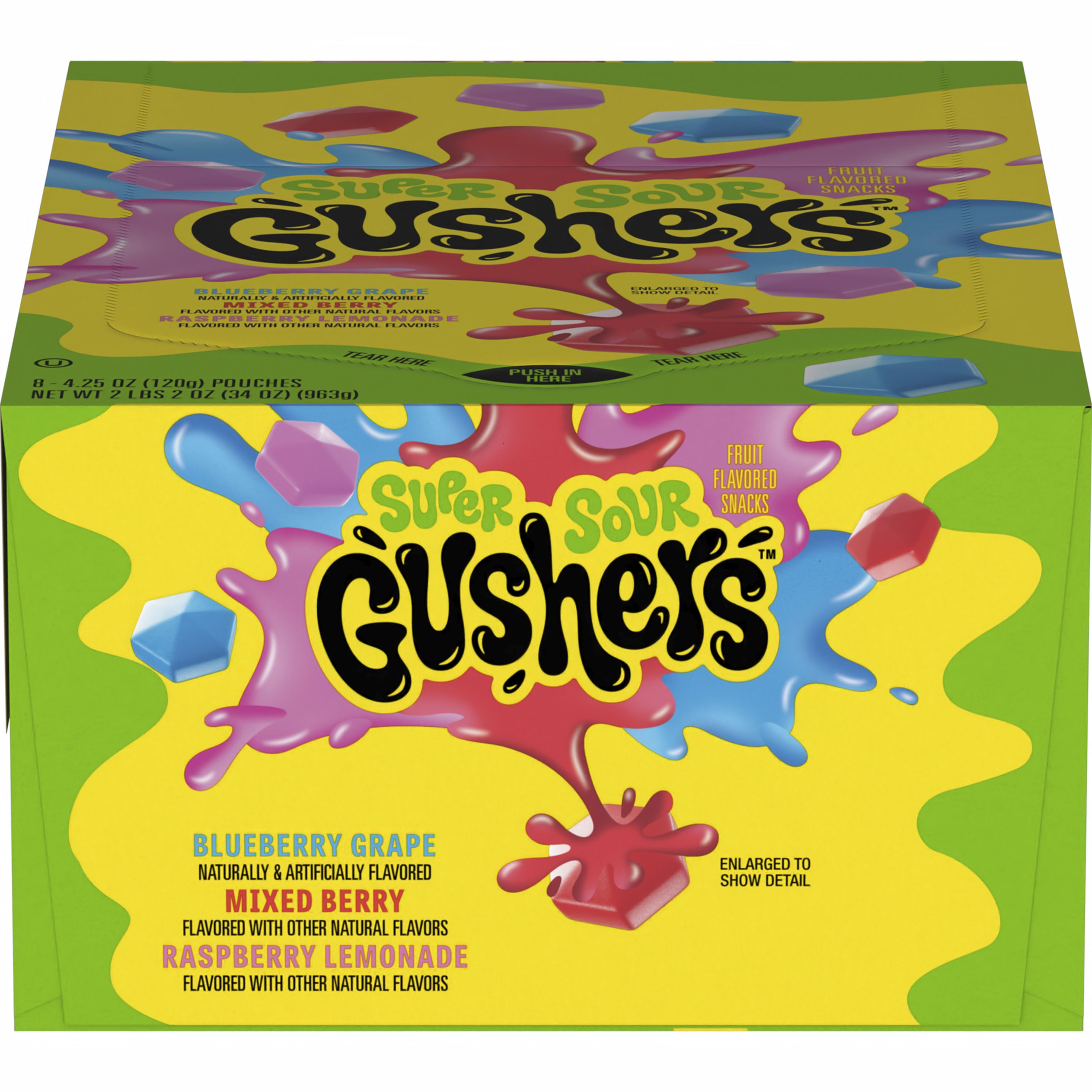 Front - 3D Fruit Gushers Super Sour Berry Fruit Flavored Snacks 4.25oz pouch