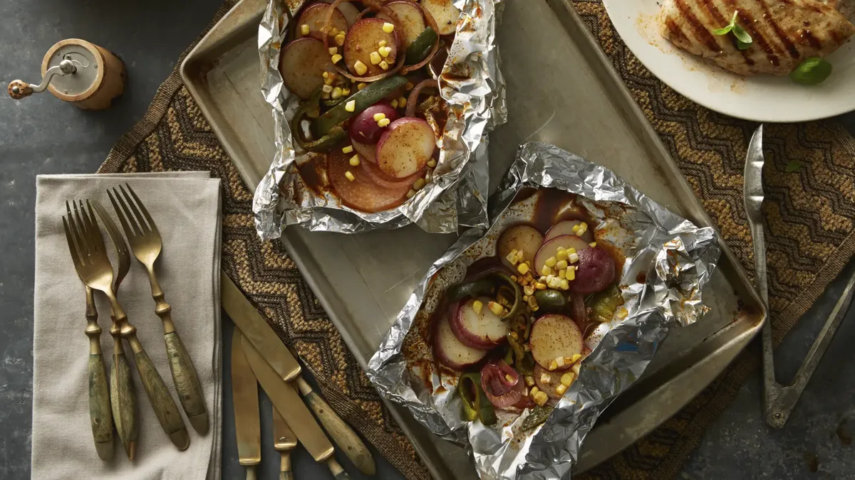 Grilled Corn, Poblano and Potato Packs