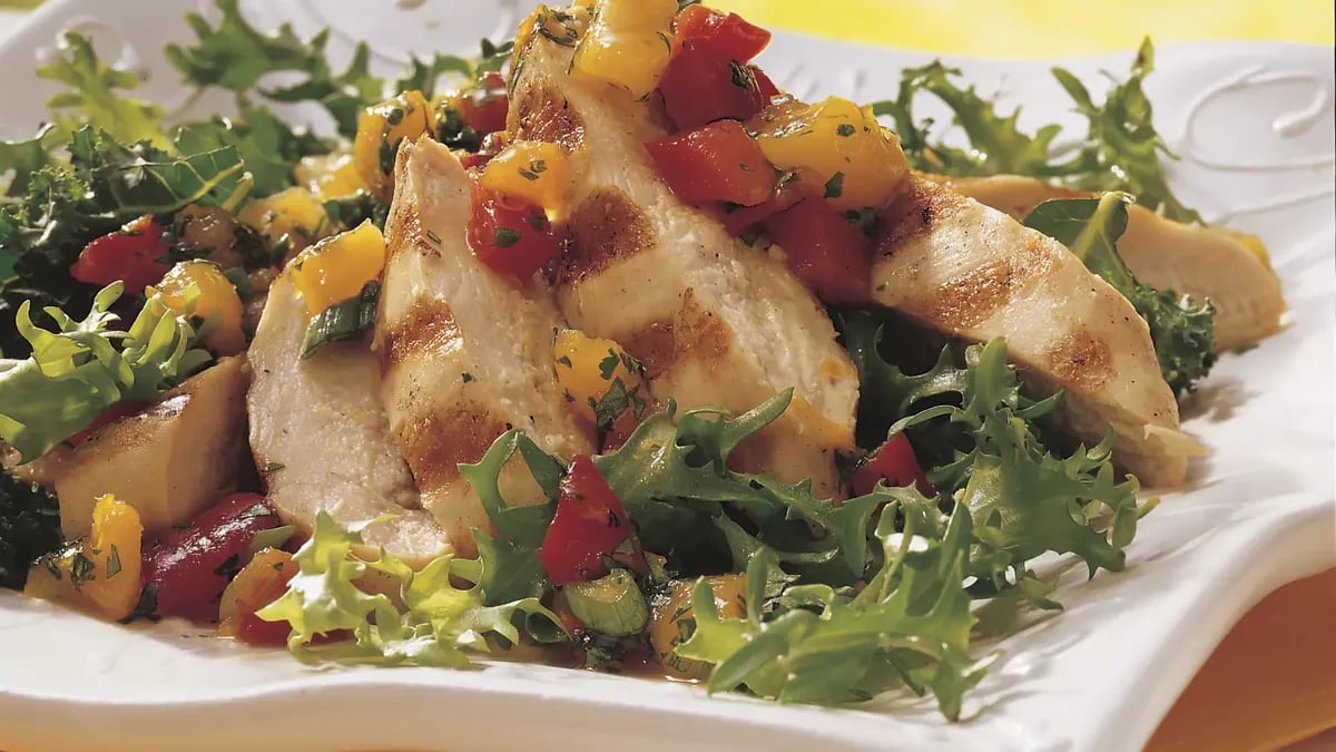 Apricot Salsa Grilled Chicken Salad