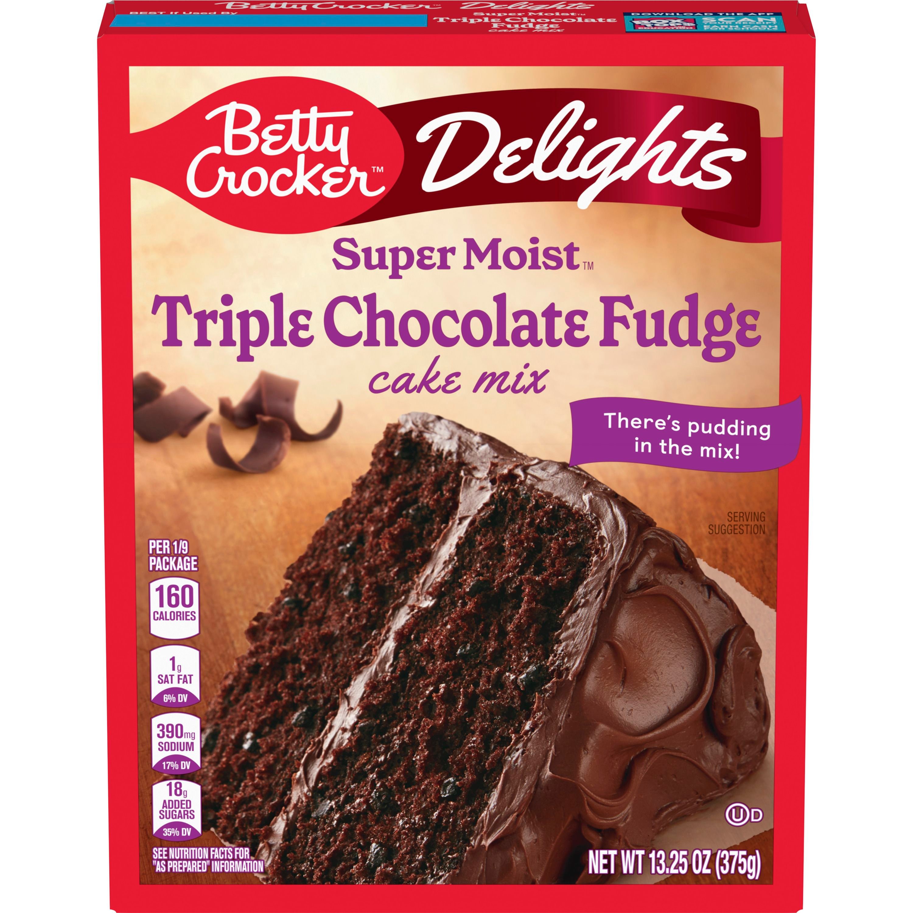 Betty Crocker Delights Super Moist Triple Chocolate Fudge Cake Mix, 13.25 oz - Front