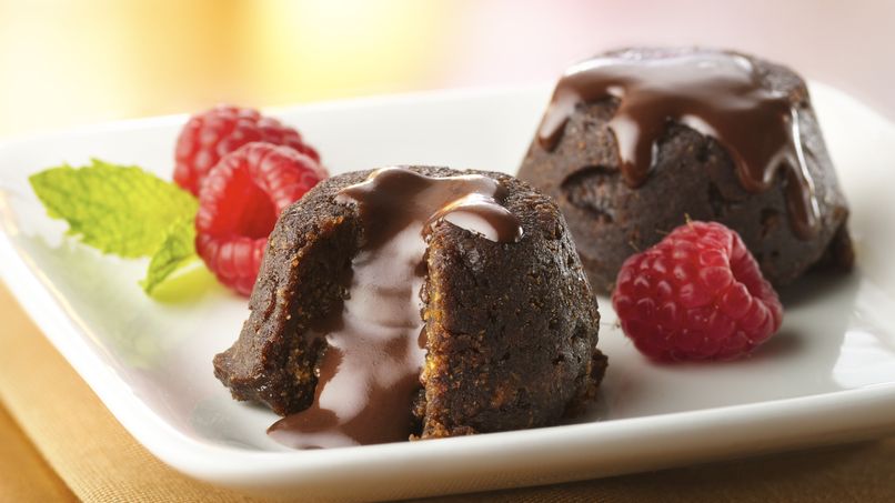 Fudgy Molten Brownie Cups with Raspberries