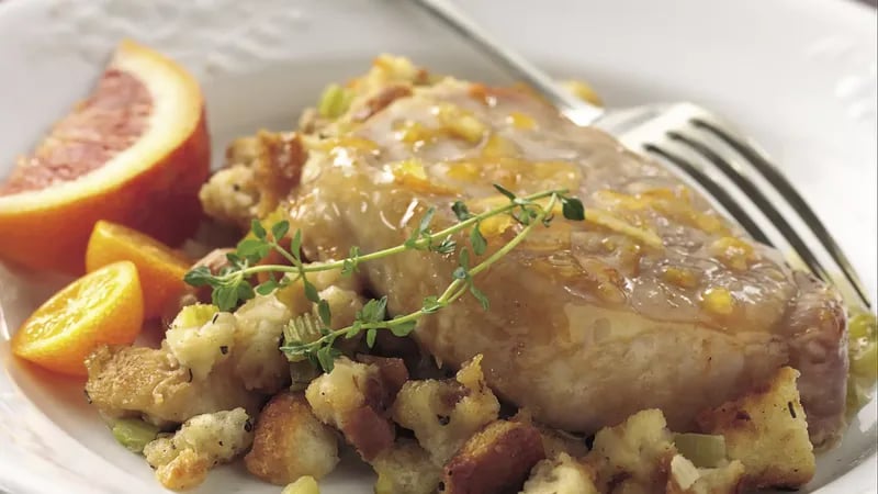 Orange-Glazed Pork Chops with Herb Stuffing