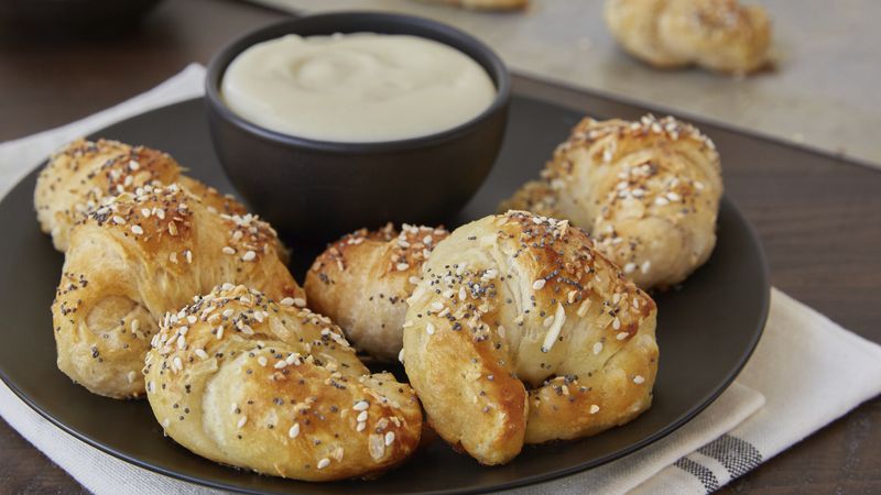 Pretzel Knots with Sharp Cheddar Cheese Dip
