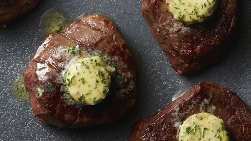 Sous Vide Filets Mignon with Herb and Shallot Compound Butter
