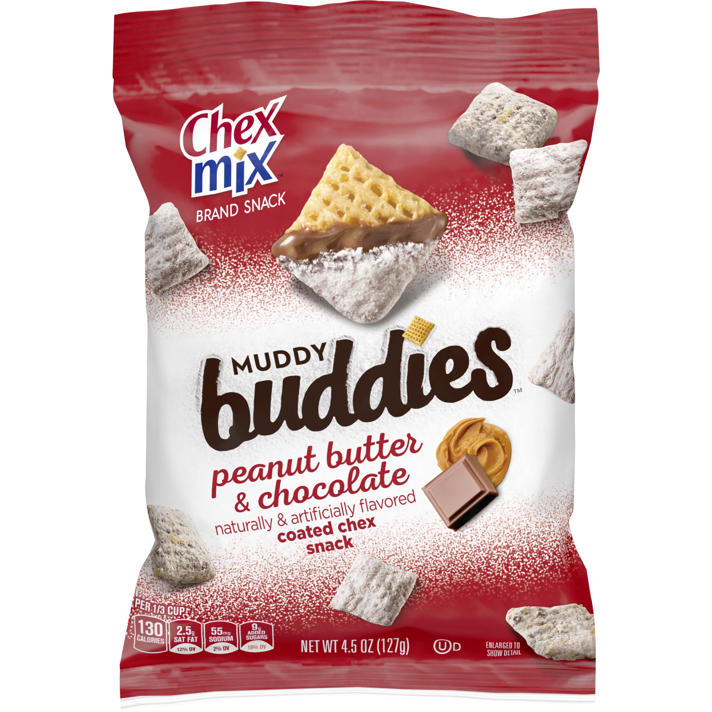 Front - 3D Chex Mix Muddy Buddies Snack Mix Bag Peanut Butter Chocolate (7 ct) 4.25 oz