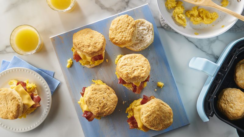 Air Fryer Bacon, Egg and Cheese Biscuit Breakfast Sandwiches