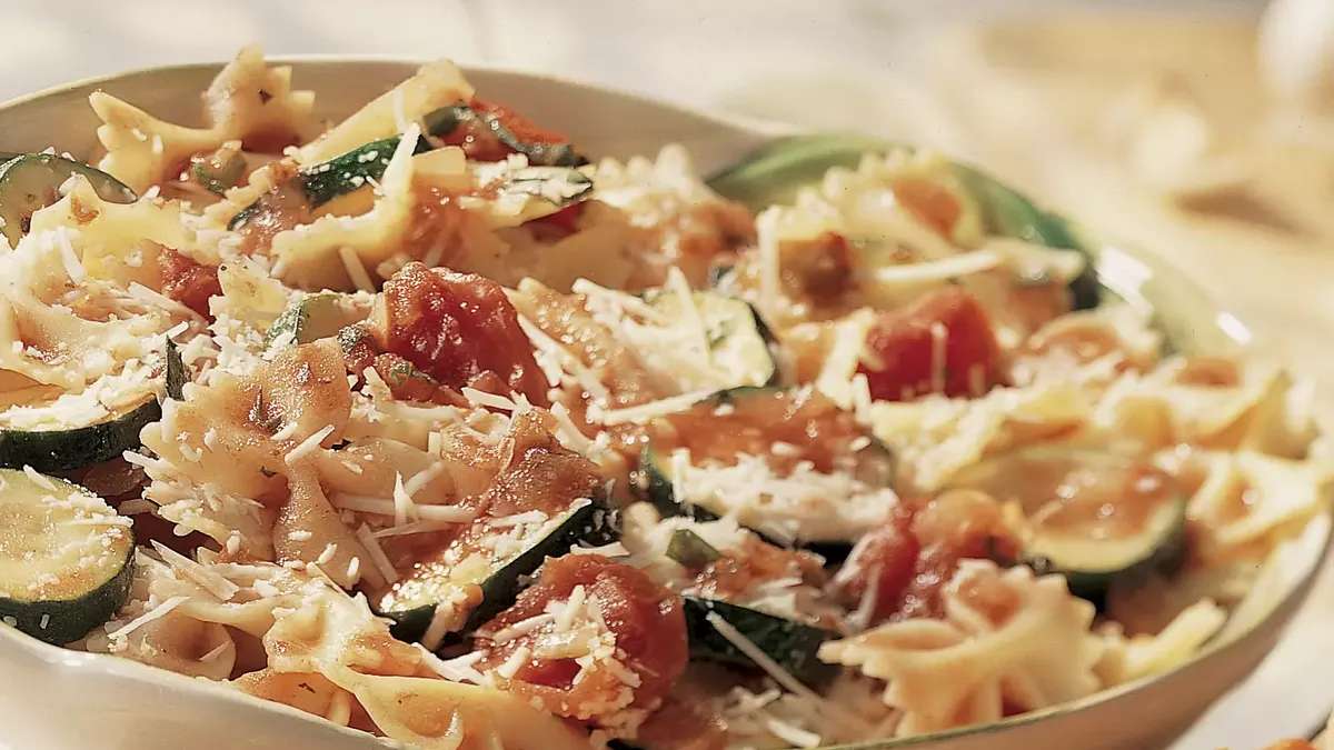 Parmesan Vegetables Over Bow Ties