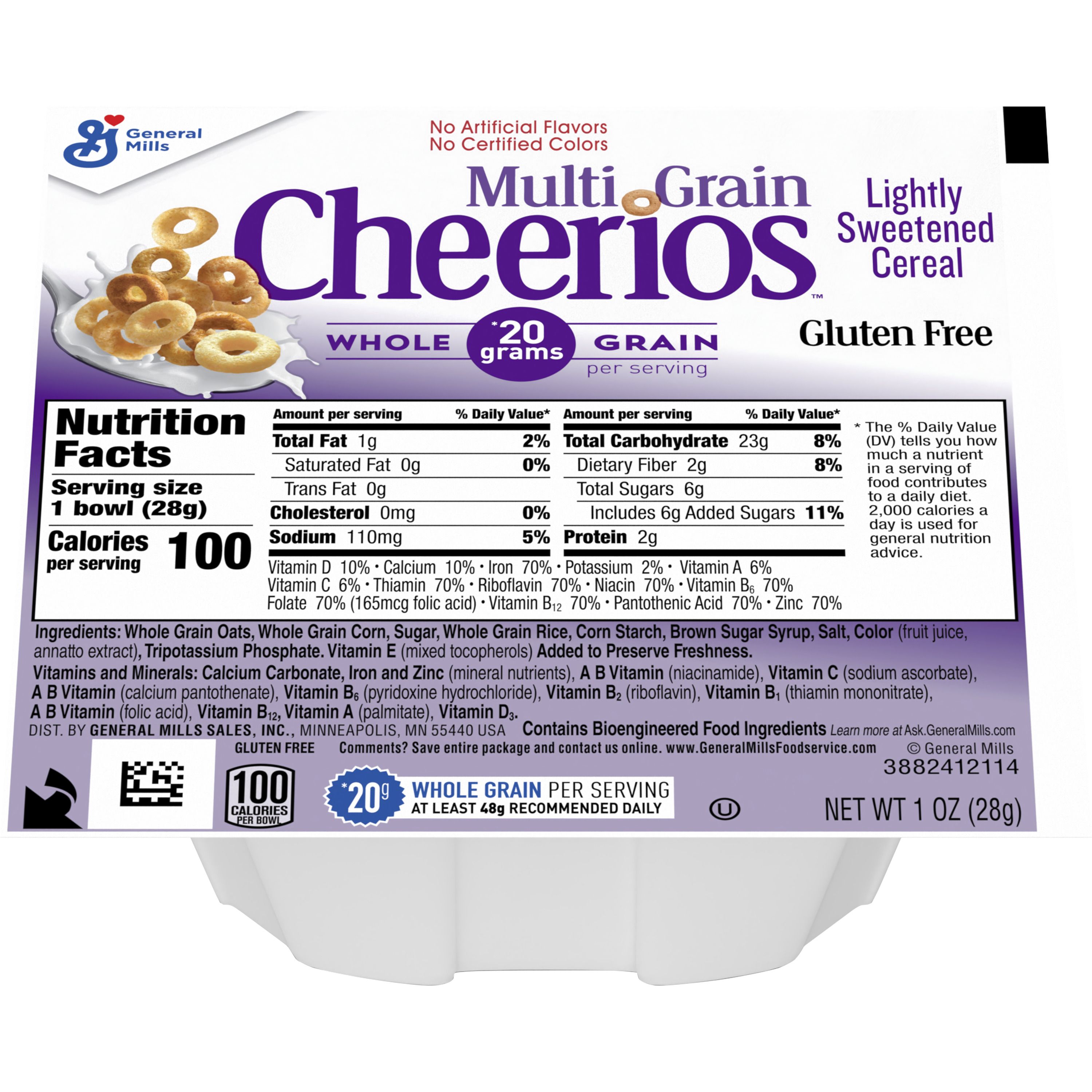 Front - 3D Multigrain Cheerios Gluten Free Cereal Single Serve Bowlpak 96/1 OZ
