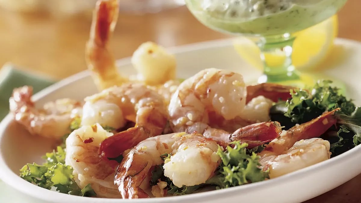 Spicy Lemon Shrimp with Basil Mayonnaise