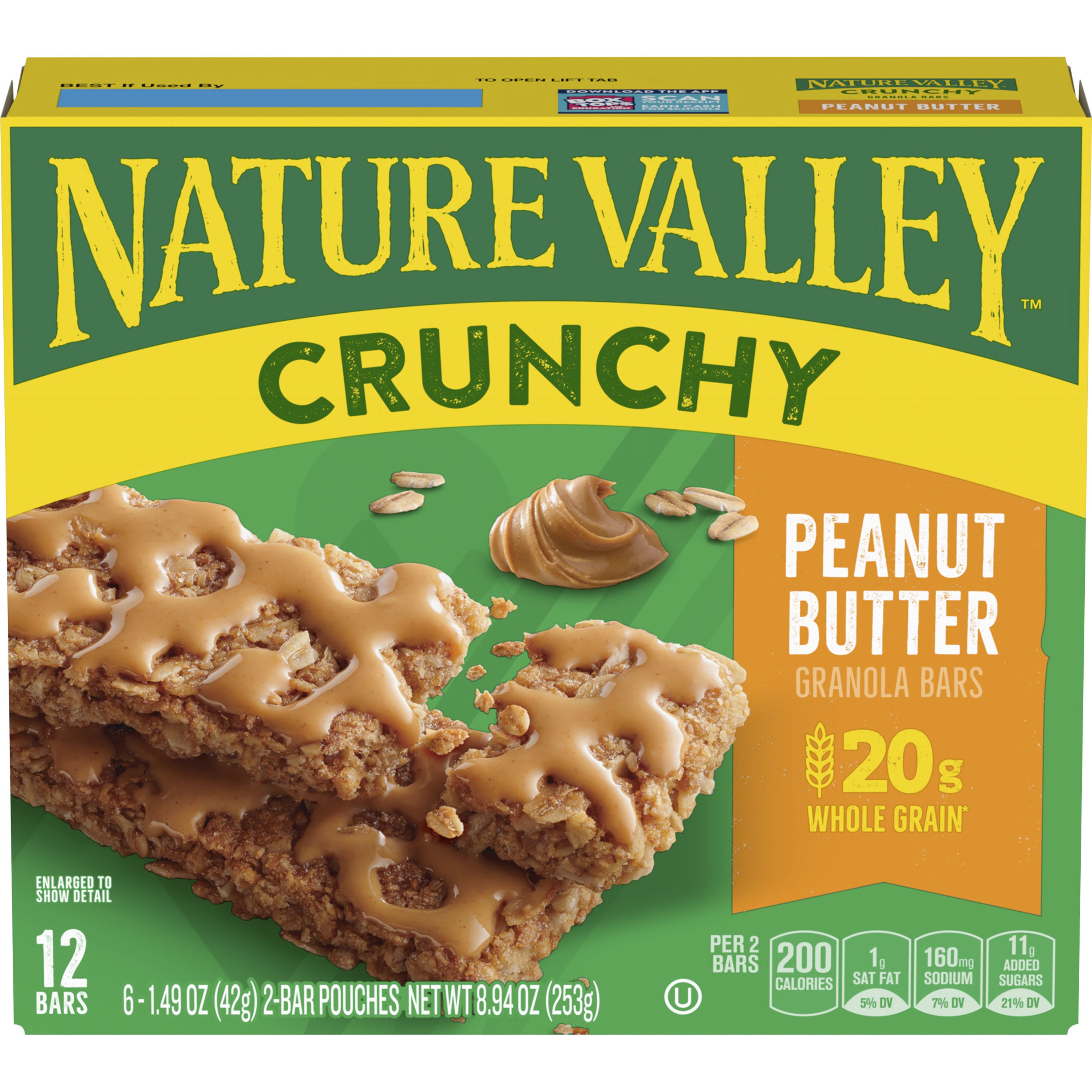 Front - 3D Nature Valley(TM) Crunchy Granola Bars Peanut Butter (Double Bar) (6 ct) 1.49 oz