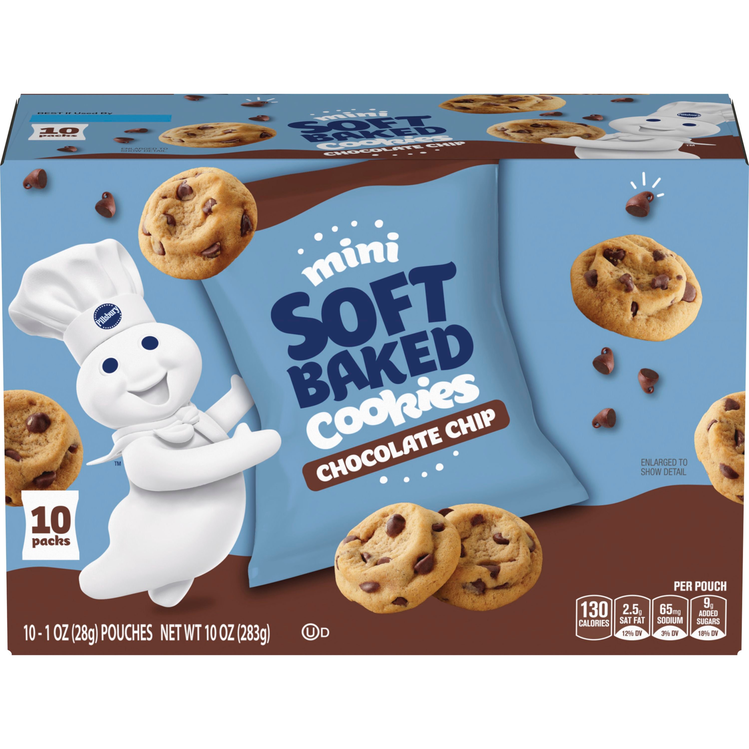 Pillsbury Mini Soft Baked Cookies, Chocolate Chip, Snack Bags, 10 ct - Front