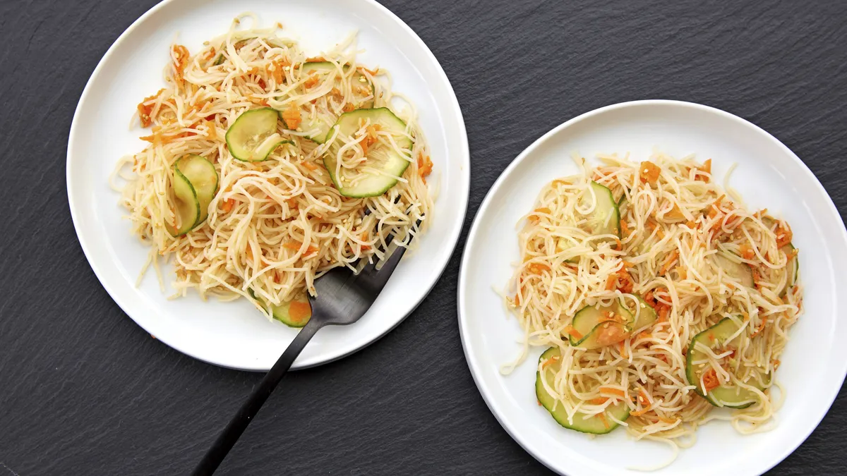 Seasoned Rice Noodles with Cucumber and Carrot Salad