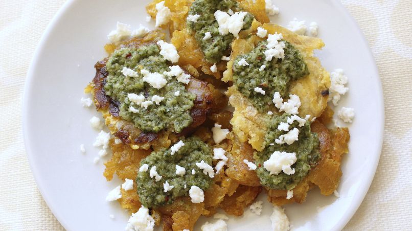 Tostones with Chimichurri and Queso Fresco