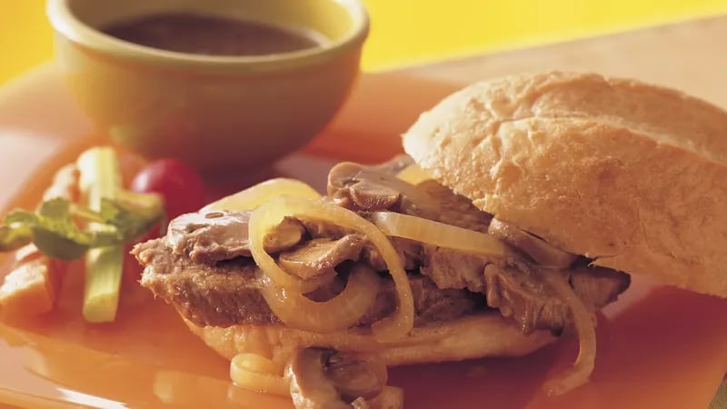 Slow-Cooker Mushroom and Onion Pot Roast Sandwiches