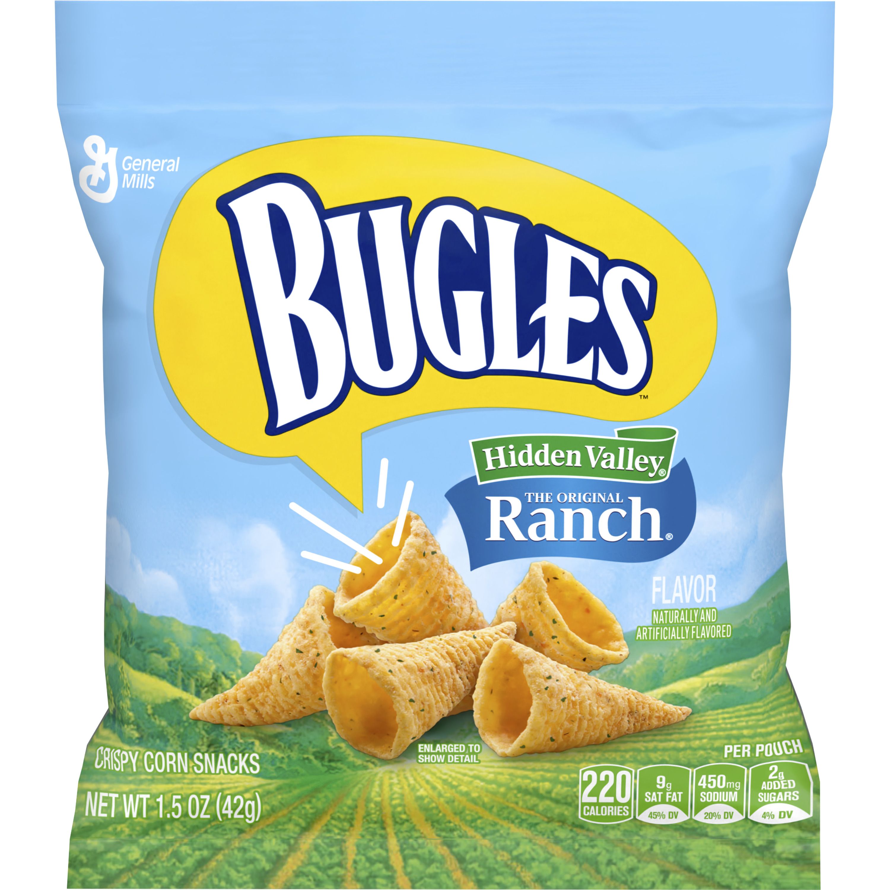 Front - 3D Bugles Salty Snacks Single Serve Pouch Ranch 36/1.5 OZ