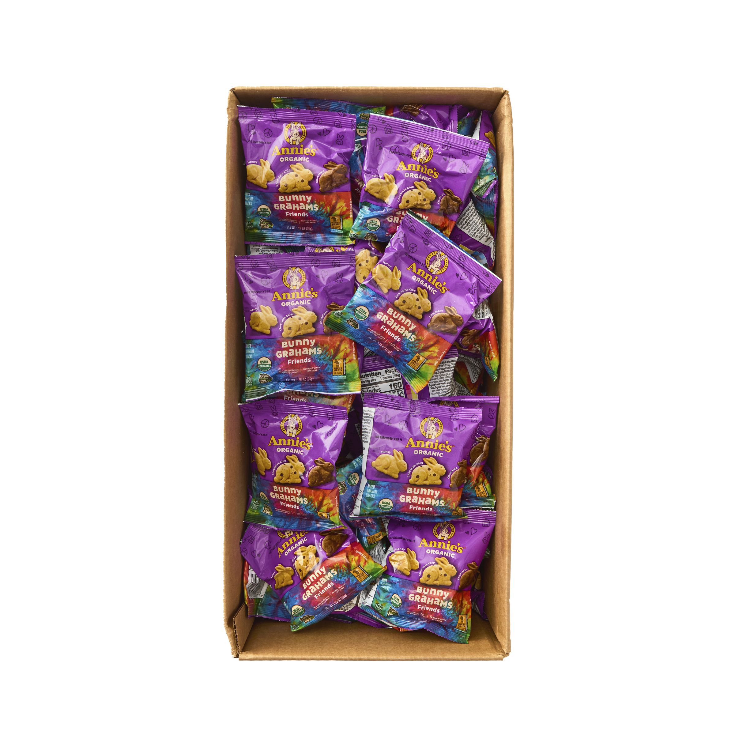  Open Case Annies Bunny Grahams Organic Graham Snacks Single Serve Pouch Chocolate Chip Chocolate Honey 100/1.25 OZ