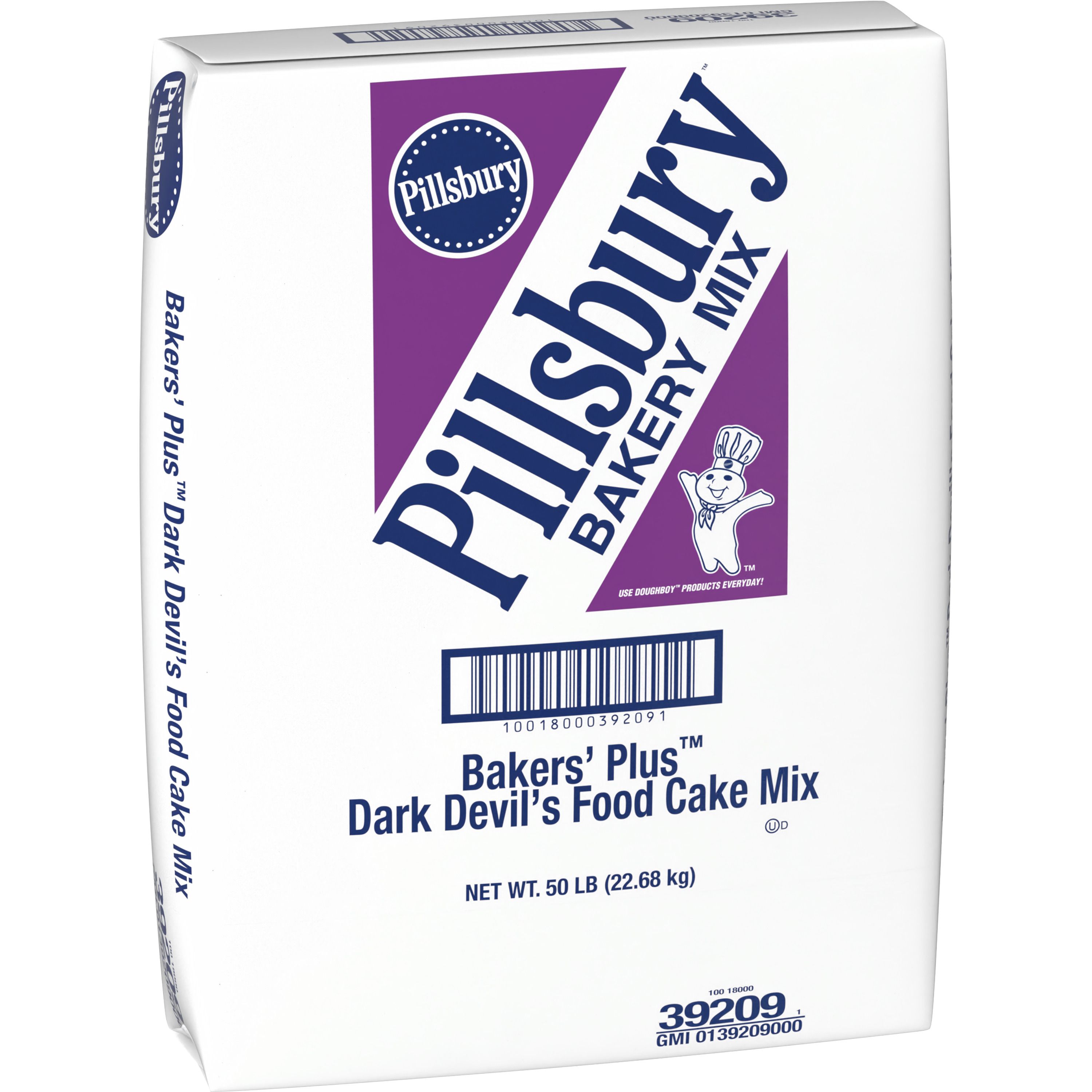 Case - Left Front 3D Pillsbury Bakers' Plus Cake Mix Bulk Sack Dark Devil's Food 50 lb