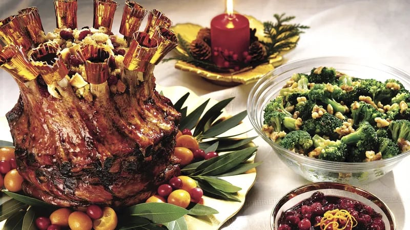 Cranberry-Apple Glazed Crown Pork Roast with Cranberry Cornbread Stuffing