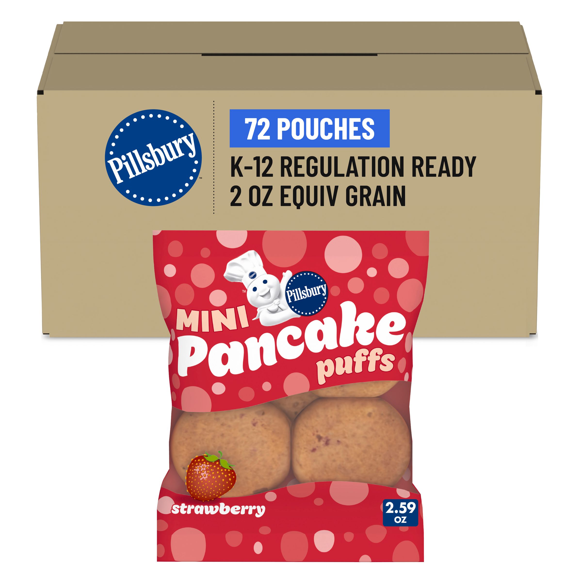  Case Optimized Hero Pillsbury Frozen Meals Pancake Puffs Single Serve Pouch Strawberry 72/2.59 OZ