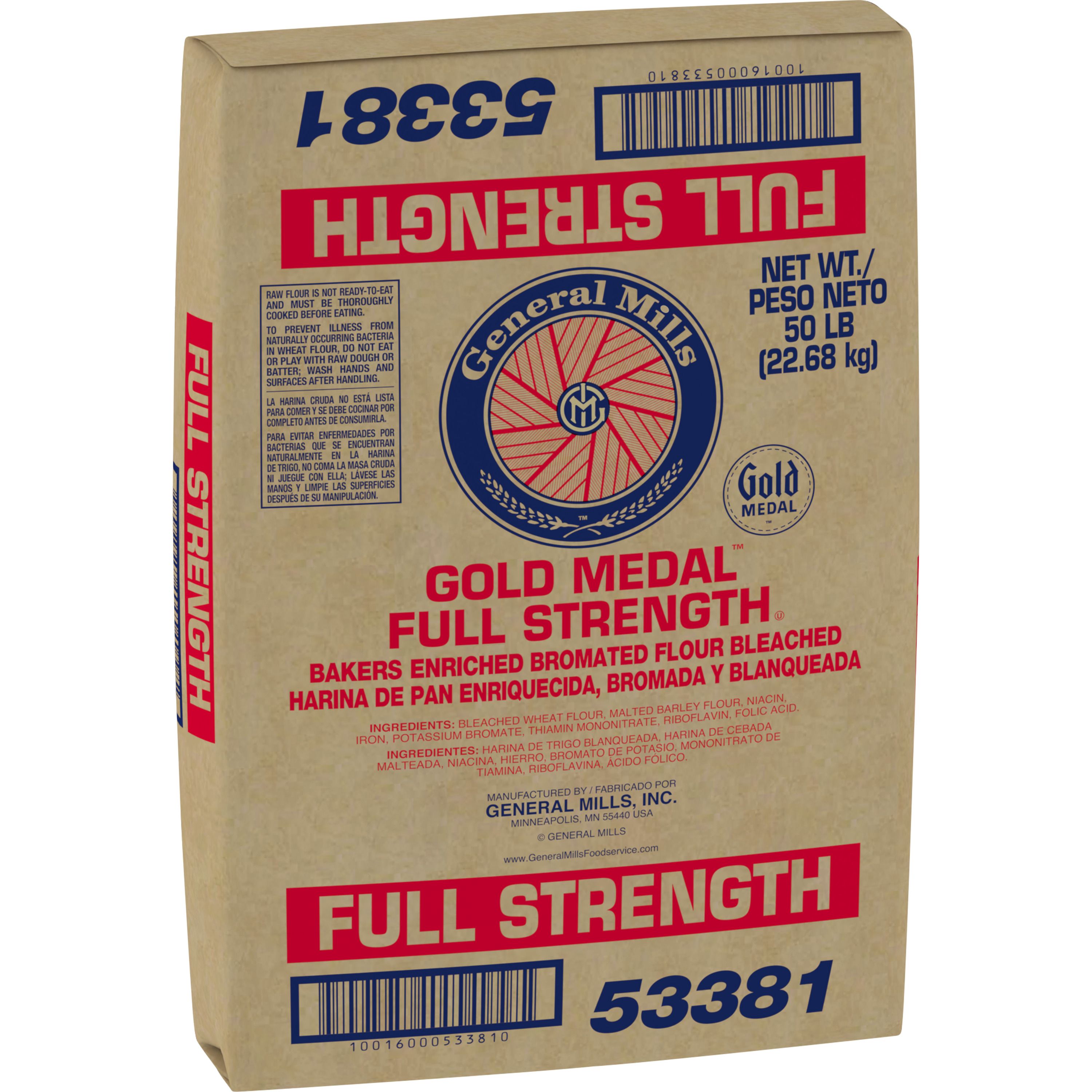 Case - Left Front 3D Gold Medal Full Strength Bakers Flour Bulk Sack Bleached Bromated Enriched 50 LB