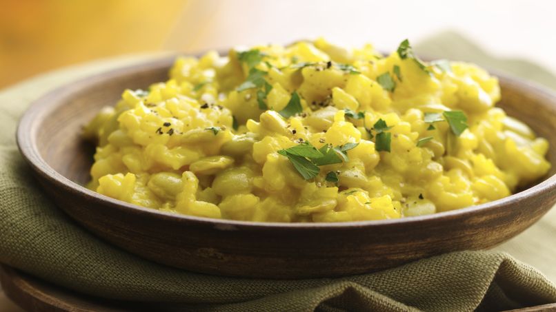 Risotto Dorado con Habas