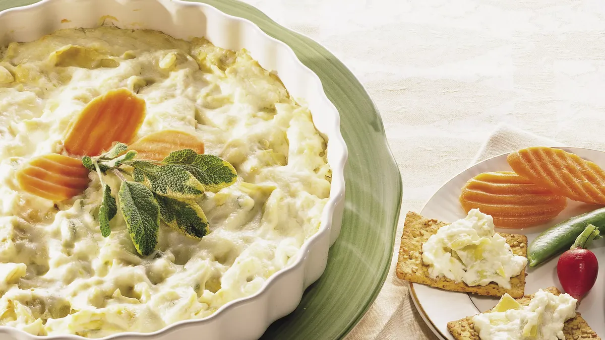 Lite Cheesy Artichoke Dip