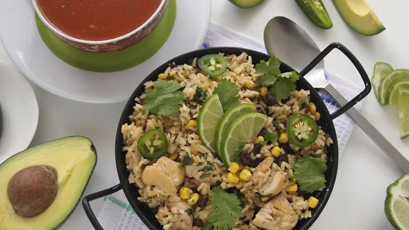 Rice with Lemon Chicken, Cilantro and Black Beans