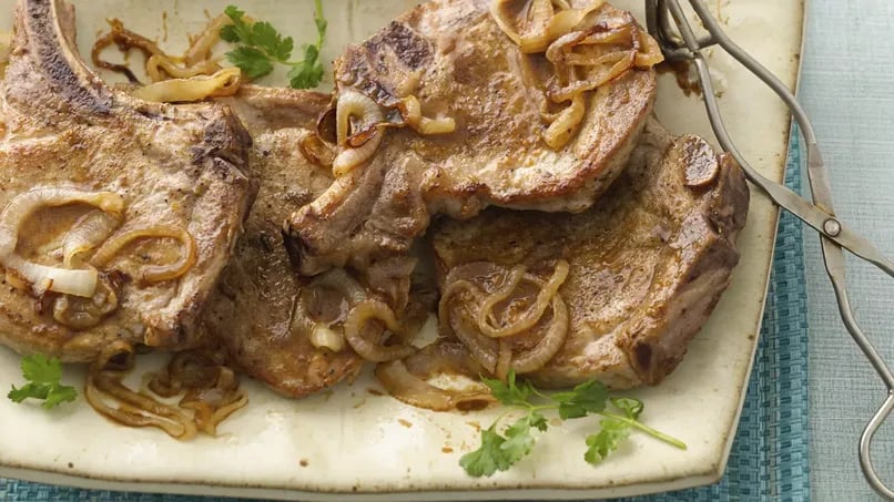 Orange Glazed Pork Chops with Caramelized Onions