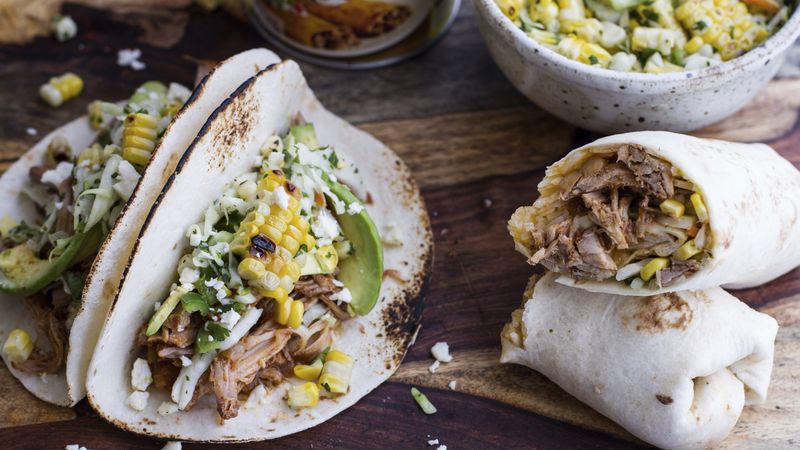 Slow-Cooker Enchilada Pork Tacos with Sweet-Corn Slaw