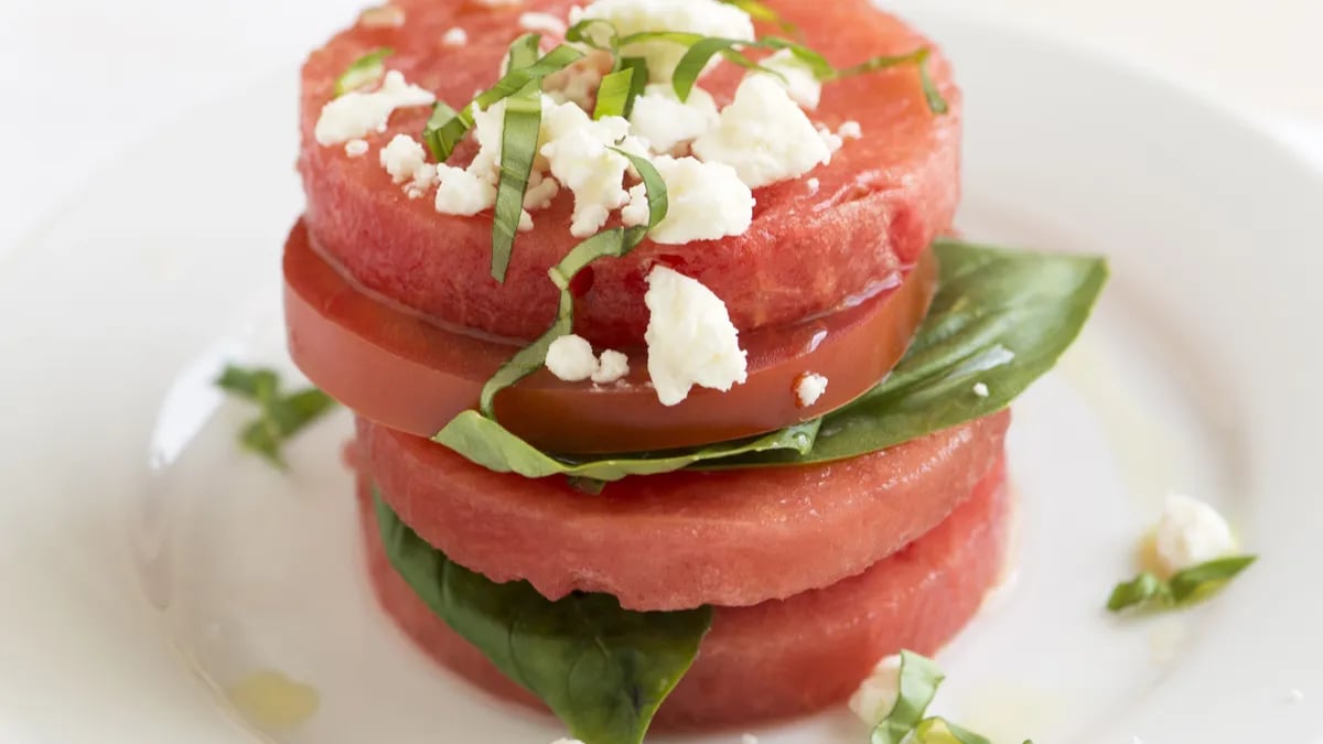 Tomato, Watermelon and Feta Stacks