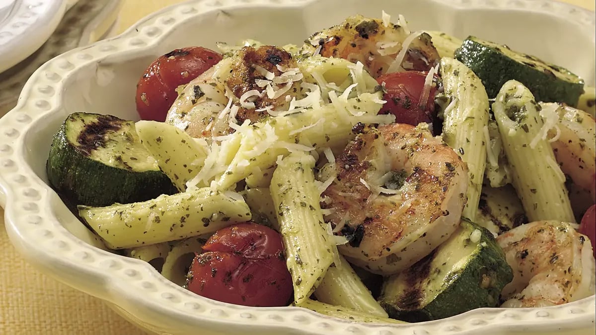 Grilled Pesto Shrimp with Pasta