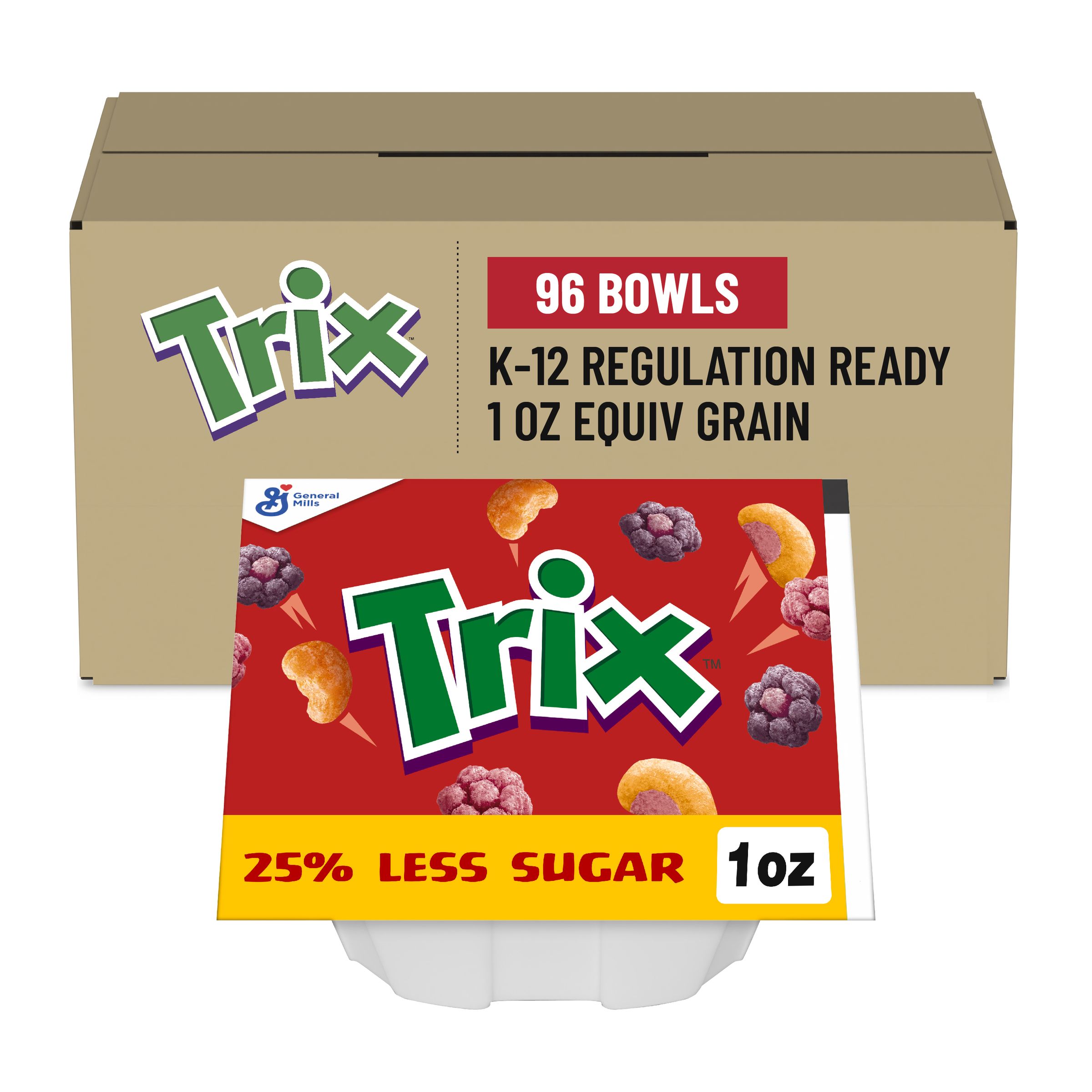  Case Optimized Hero Trix Cereal Single Serve Bowlpak 25% Less Sugar 96/1 OZ