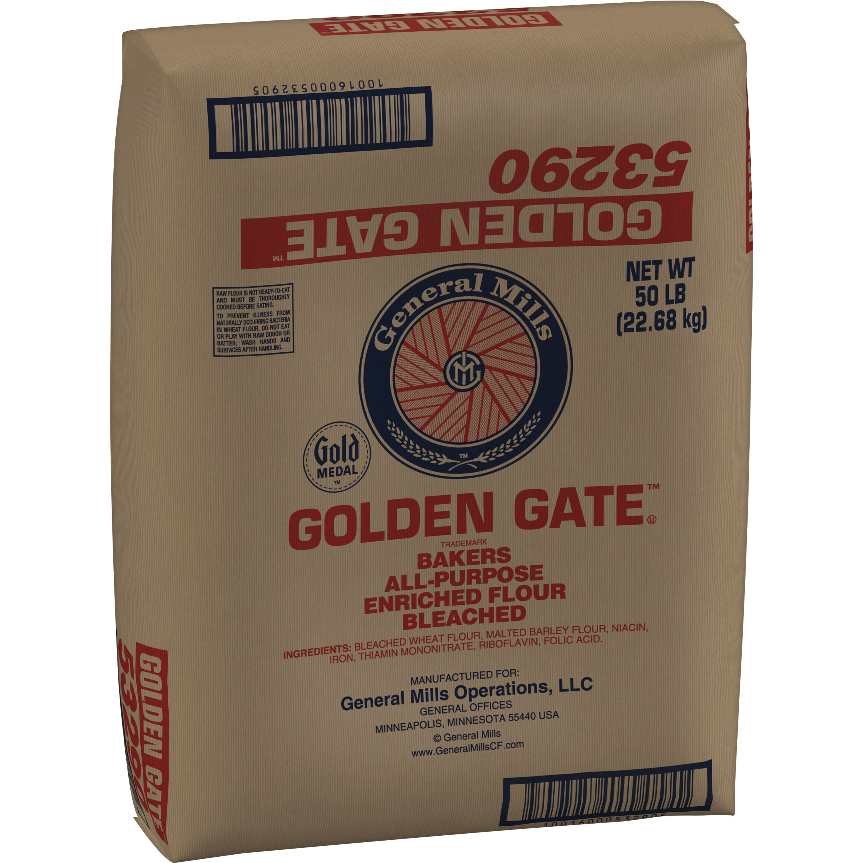 Case - Left Front 3D Gold Medal(TM) Golden Gate(TM) Bakers Flour All-Purpose Enriched Bleached 50 lb