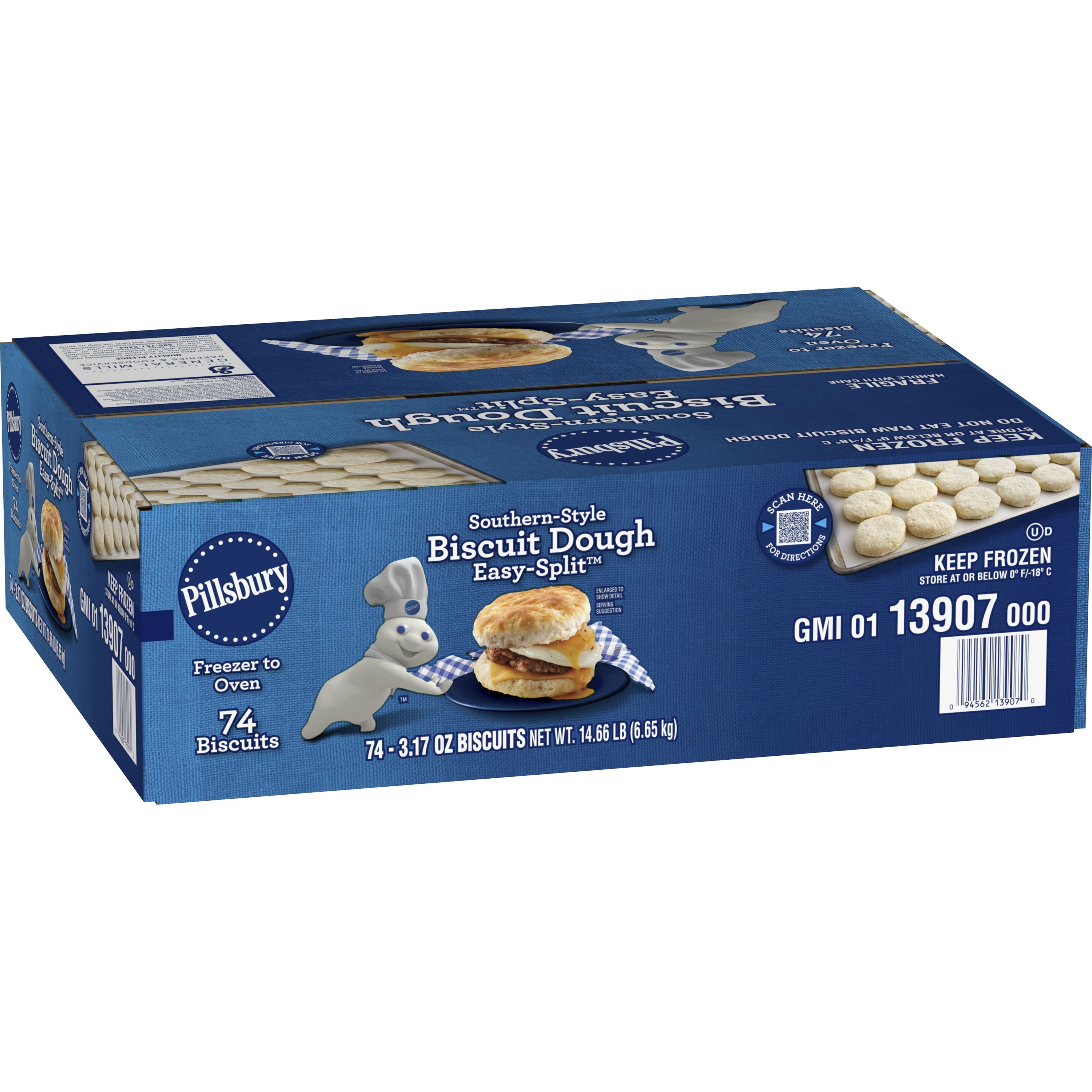 Case - Left Front 3D Pillsbury Frozen Biscuit Dough Easy Split Southern Style (74 ct) 3.17 oz