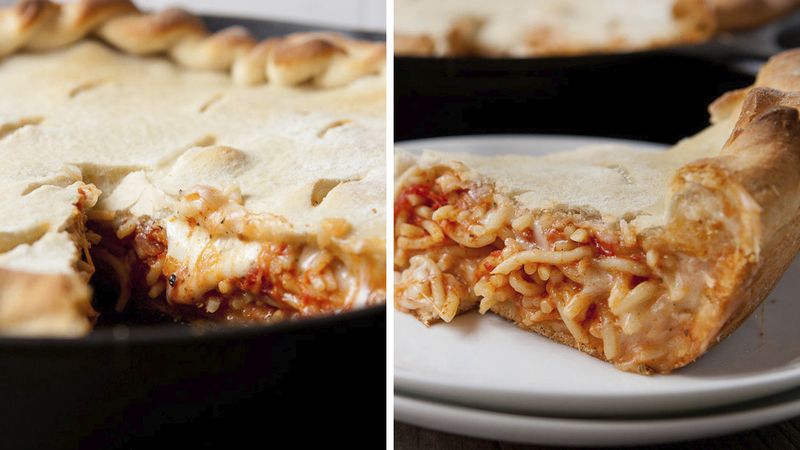 Leftover Pasta-Stuffed Pizza Pie