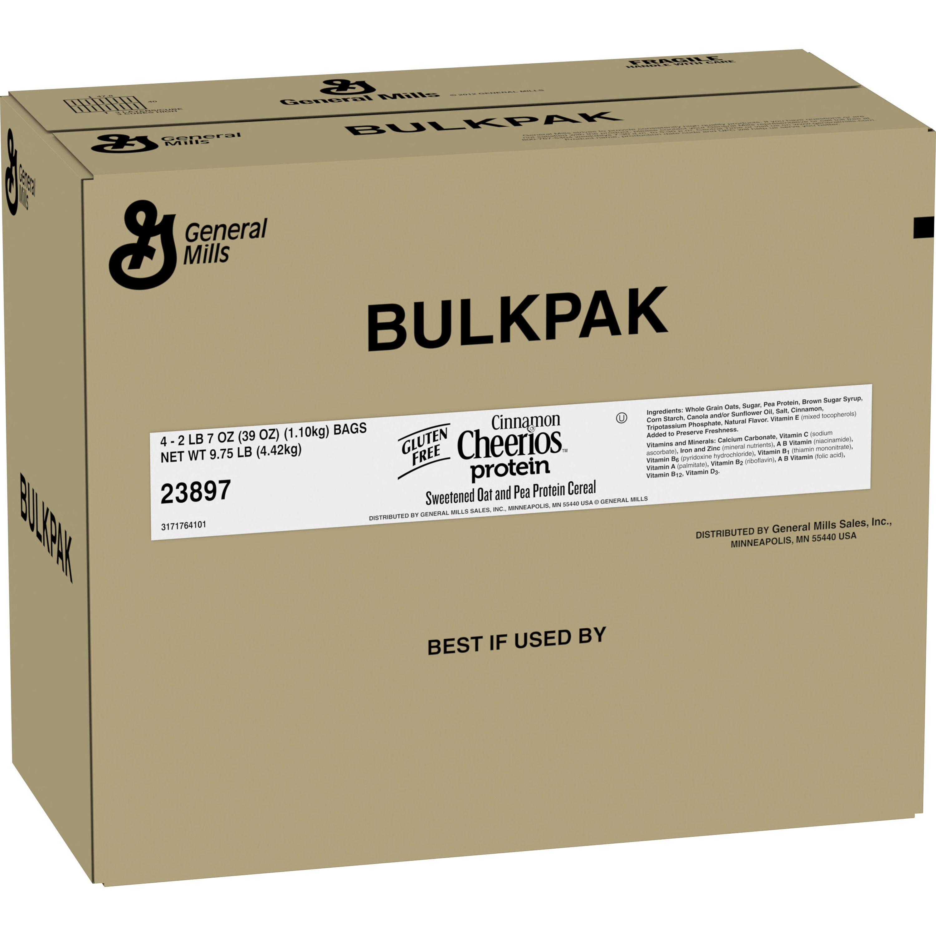 Case - Left Front 3D Cheerios Gluten Free Cereal Bulk Protein Cinnamon 4/39 OZ