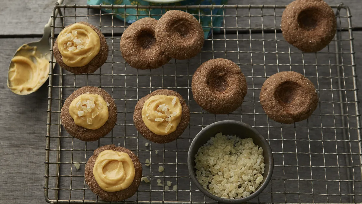 Pumpkin Cream-Filled Gingerbread Thumbprint Cookies