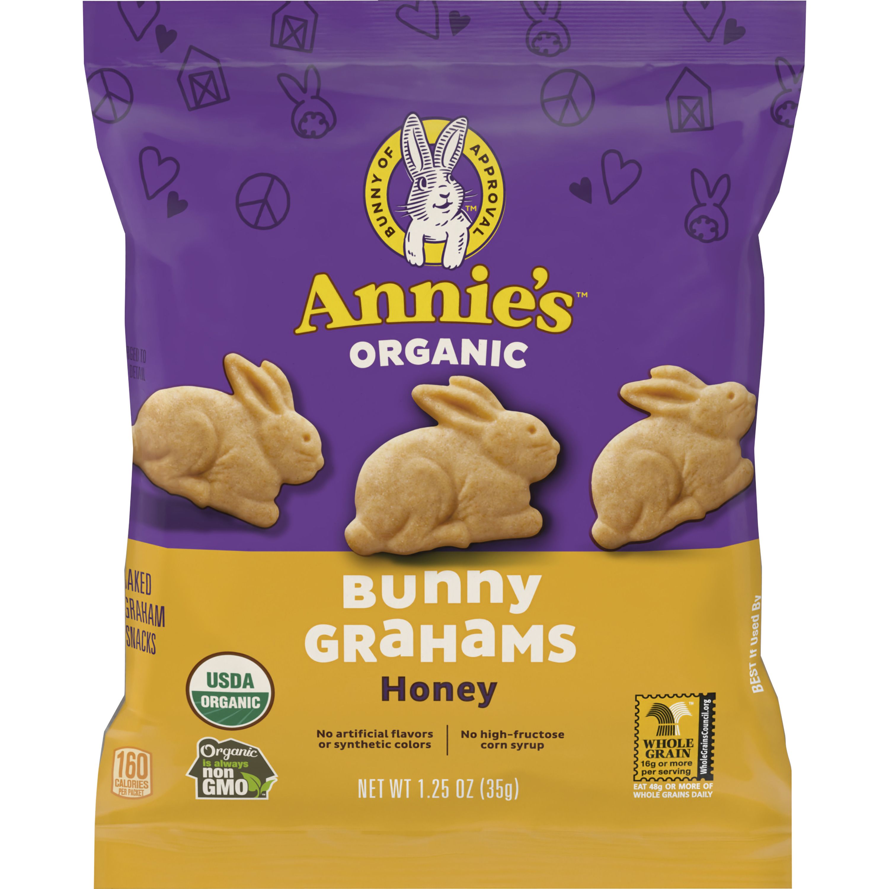 Front - 3D Annies Bunny Grahams Organic Graham Snacks Single Serve Pouch Honey 100/1.25 OZ