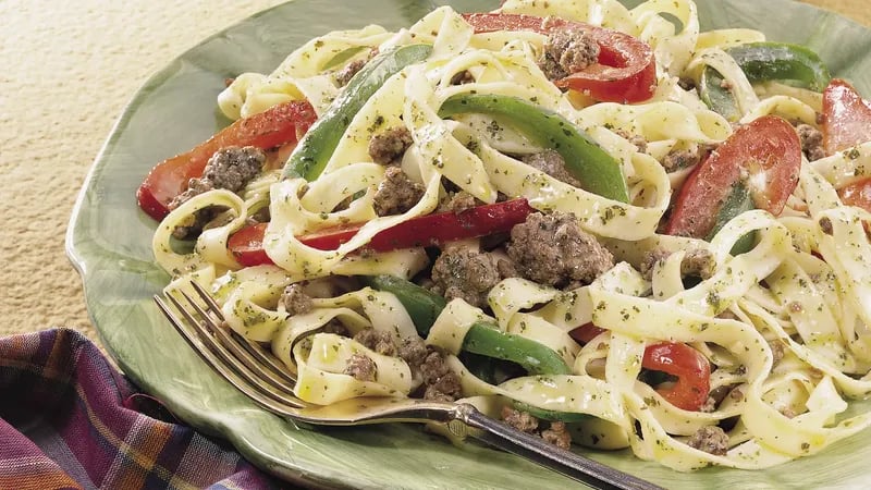Fettuccine with Beef and Peppers
