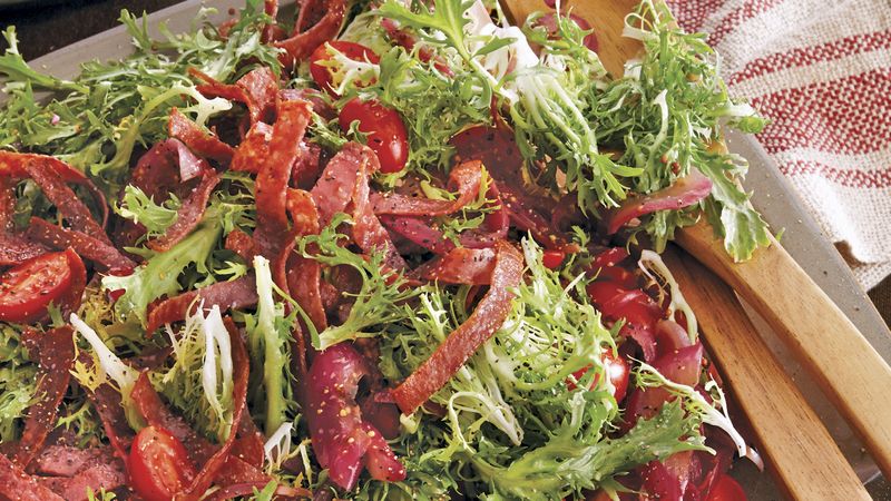 Warm Frisée Salad with Crispy Salami