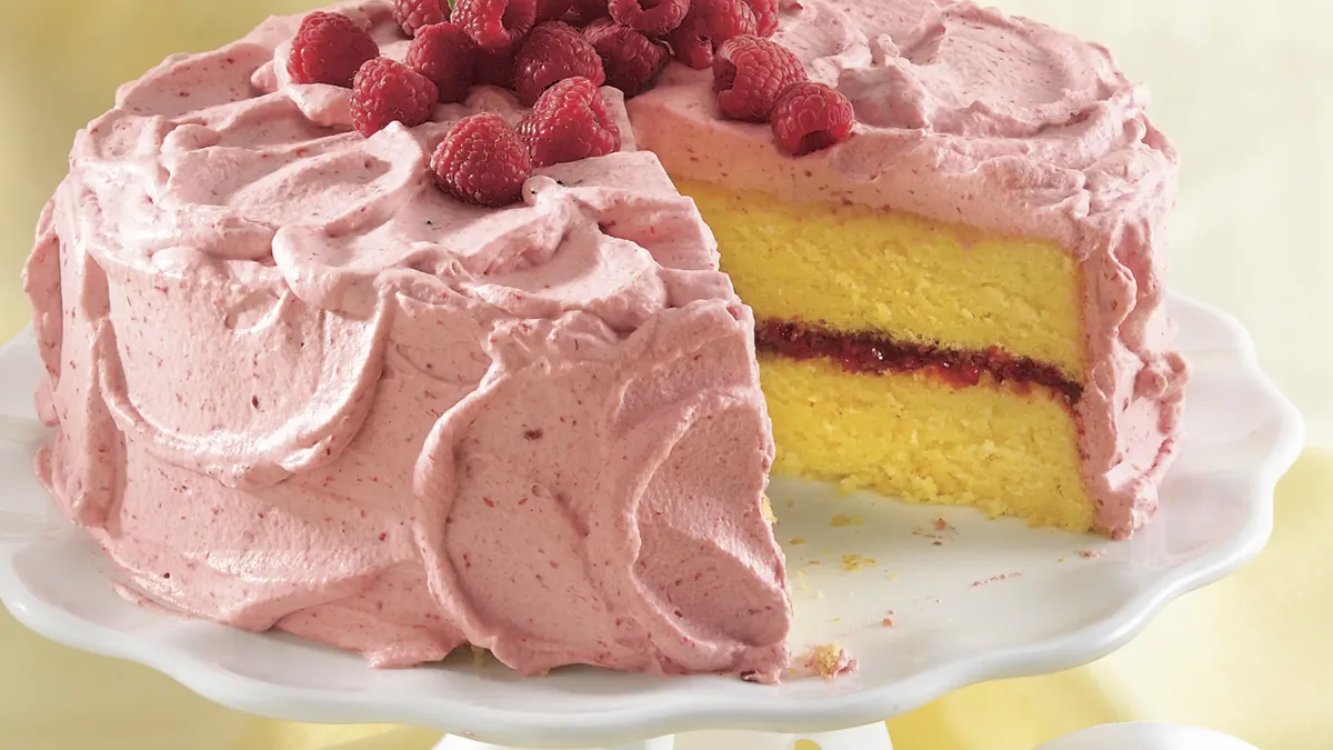 Lemon Cake with Raspberry Mousse Recipe - BettyCrocker.com