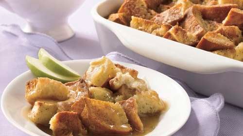 Apple Bread Pudding with Warm Butter Sauce