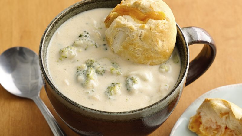 Broccoli Cheese Soup with Cheddar Bobbers 