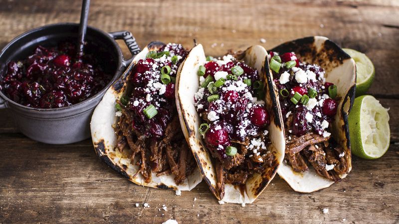 Spicy Slow-Cooker Beef Tacos with Cranberry Salsa