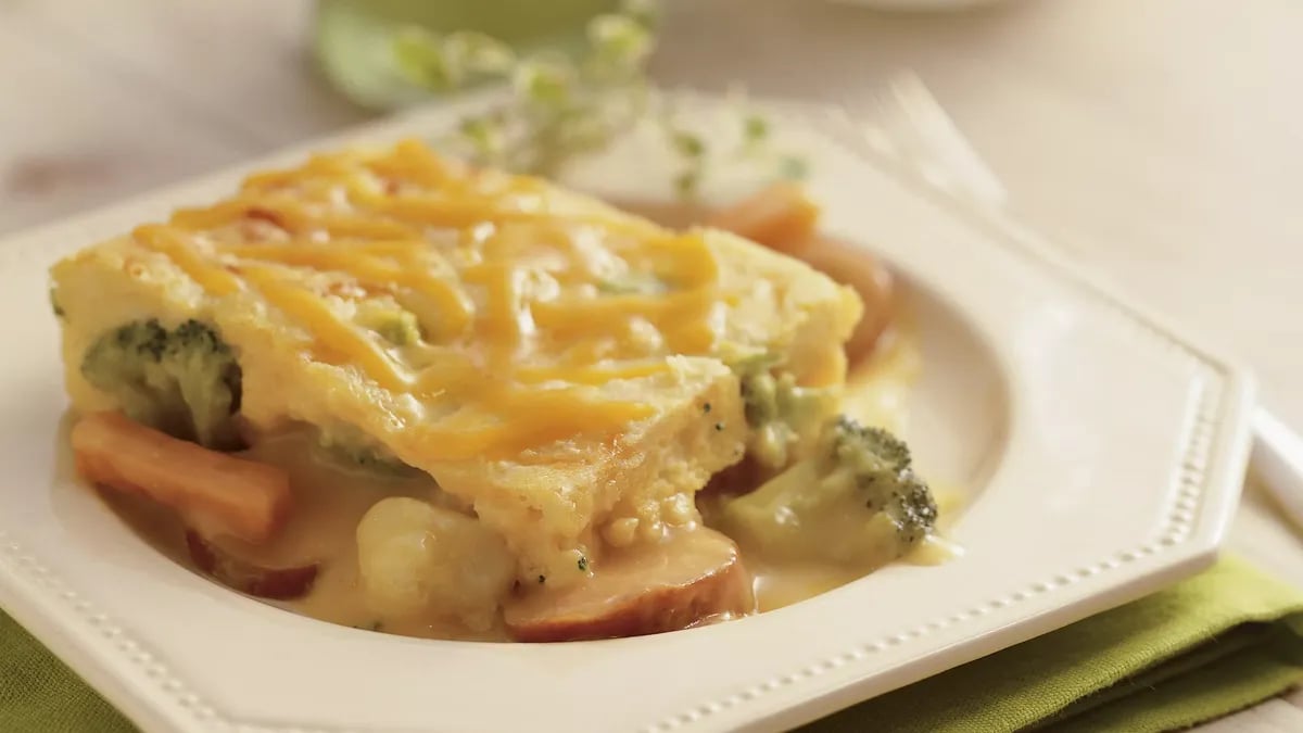 Smoked Sausage Casserole with Cheesy Cornbread