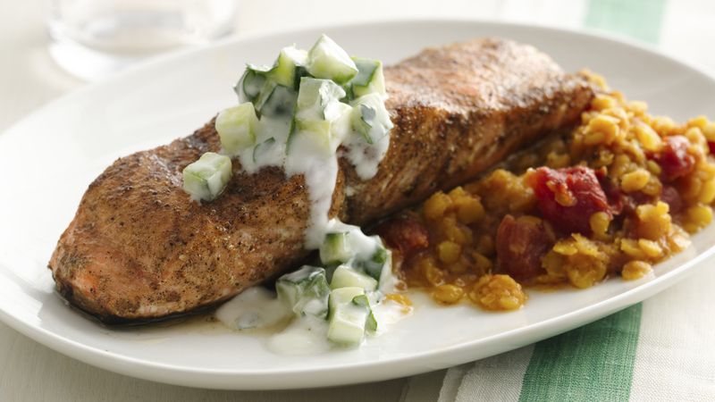 Gluten-Free Indian Spiced Salmon with Dal and Raita