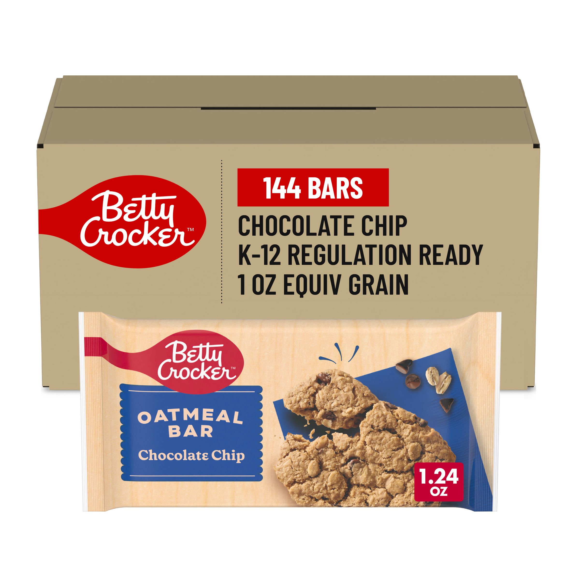  Case Optimized Hero Betty Crocker Oatmeal Bar Single Serve Pouch Chocolate Chip 144/1.24 OZ