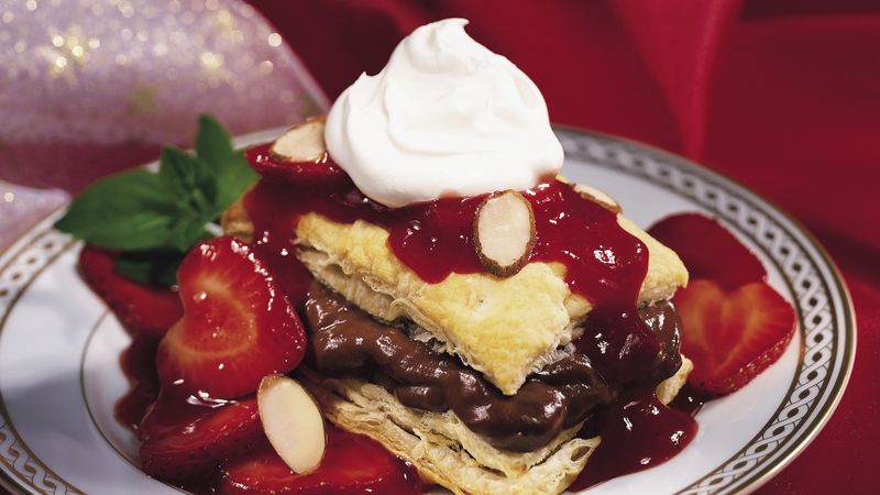 Chocolate-Filled Napoleons with Strawberry Sauce