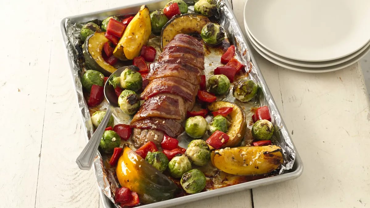 Bacon-Wrapped Pork Tenderloin with Harvest Vegetables