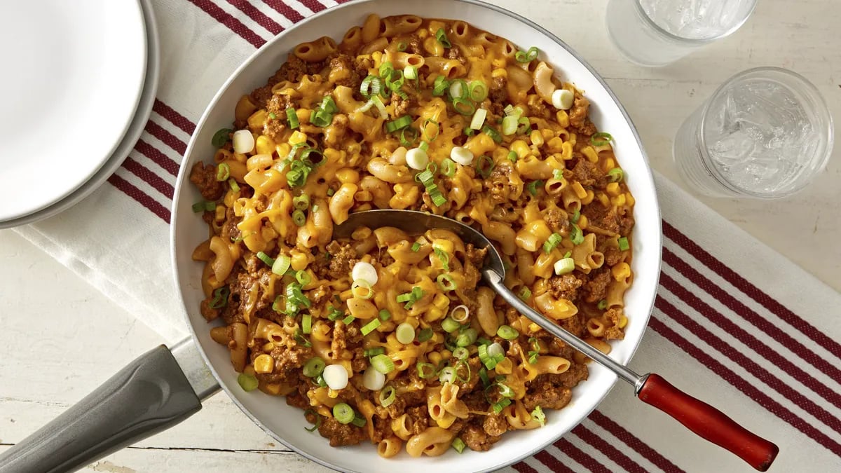 Cheesy Barbecue Beef Pasta Skillet